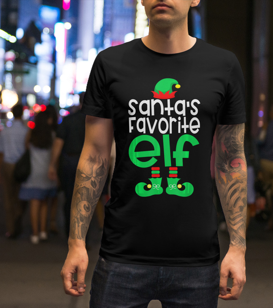Santa's Favorite Elf Festive Outfit With Hat And Shoes T-Shirt