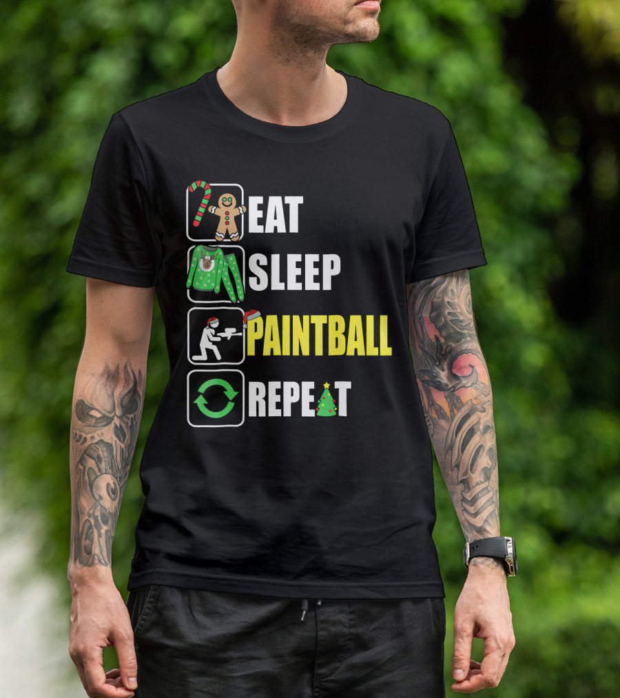 Festive Eat Sleep Paintball Repeat Christmas T-Shirt