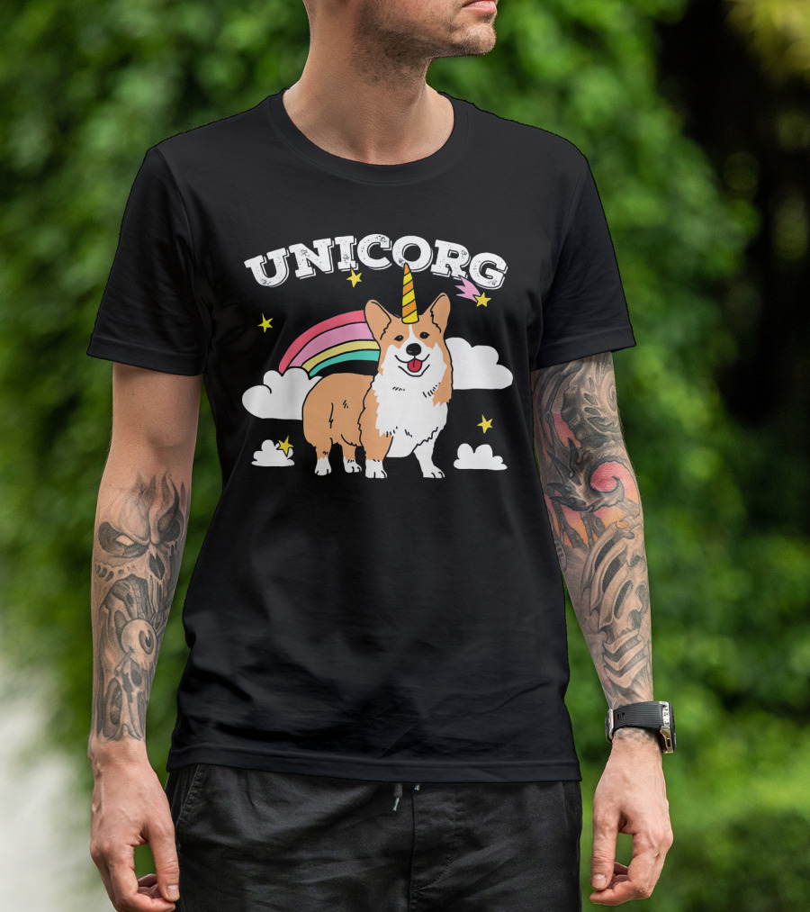 Unicorg Rainbow Unicorn Corgi With Stars And Clouds Birthday T-Shirt