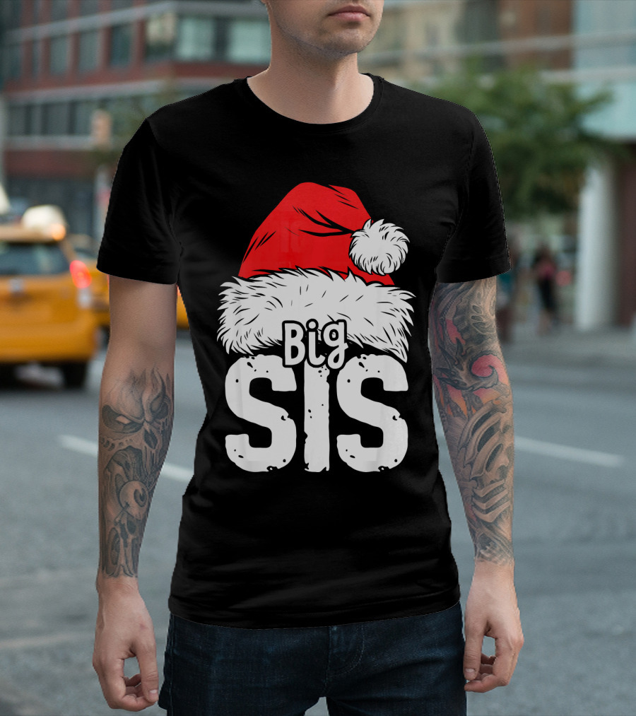 Big Sis Christmas Santa Hat Family T-Shirt