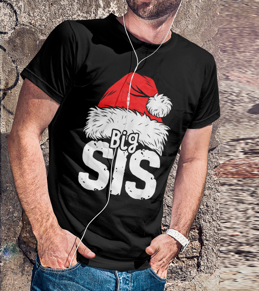 Big Sis Christmas Santa Hat Family T-Shirt