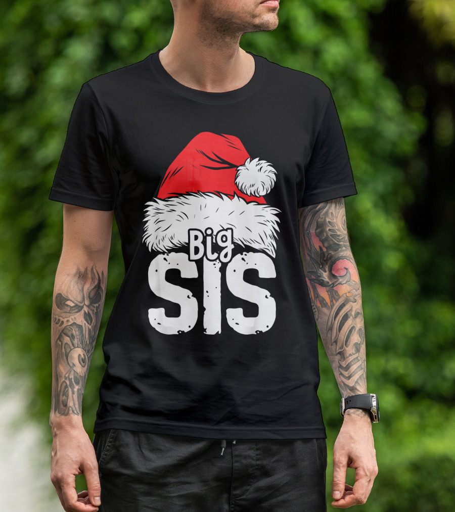 Big Sis Christmas Santa Hat Family T-Shirt