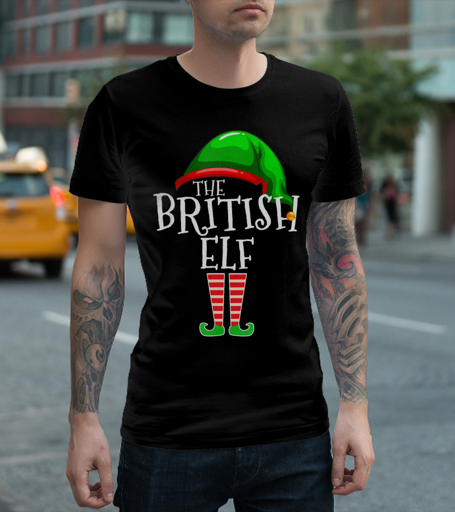 The British Elf Green Hat Red Striped Socks Family Matching Group T-Shirt