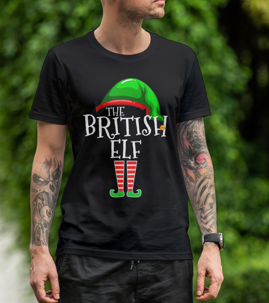 The British Elf Green Hat Red Striped Socks Family Matching Group T-Shirt