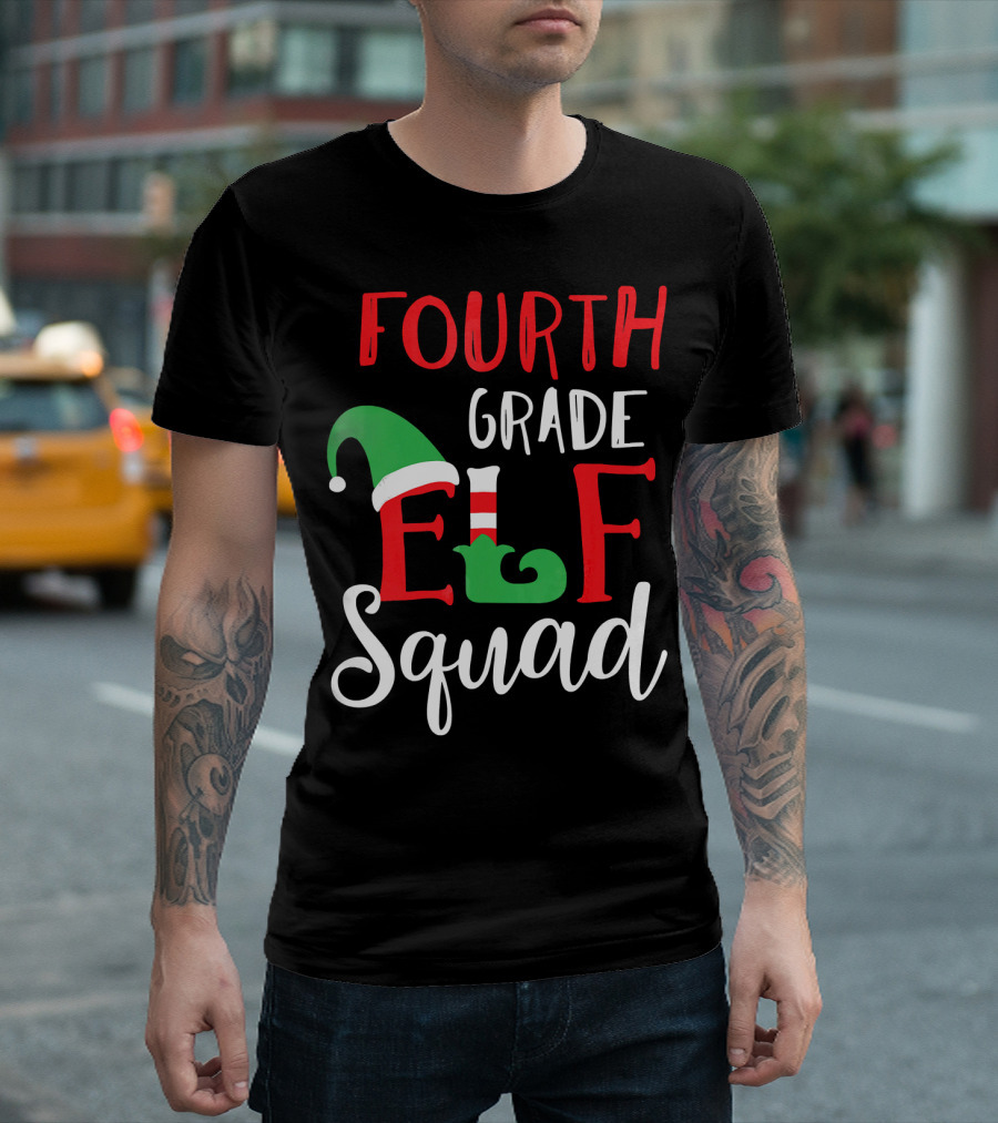 Fourth Grade Elf Squad Christmas Teacher T-Shirt