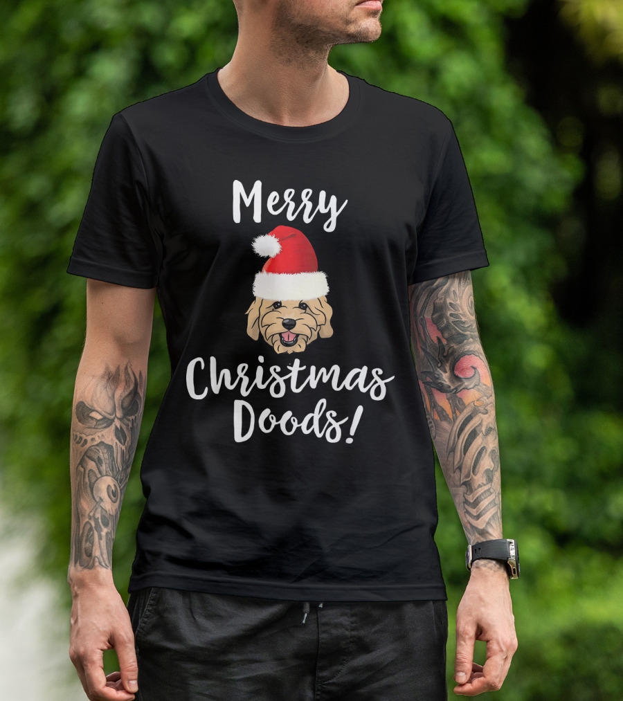 Merry Christmas Doods Santa Hat Goldendoodle Dog T-Shirt