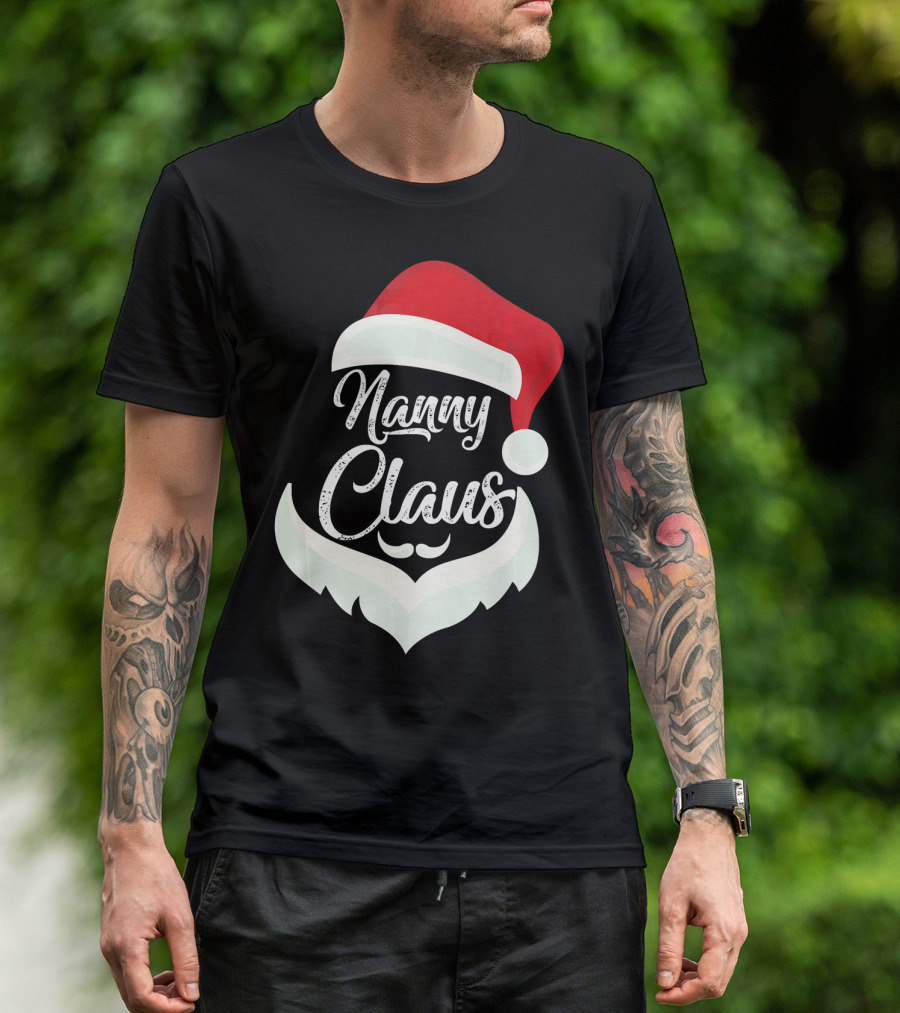Nanny Claus Santa Hat And Beard Christmas T-Shirt