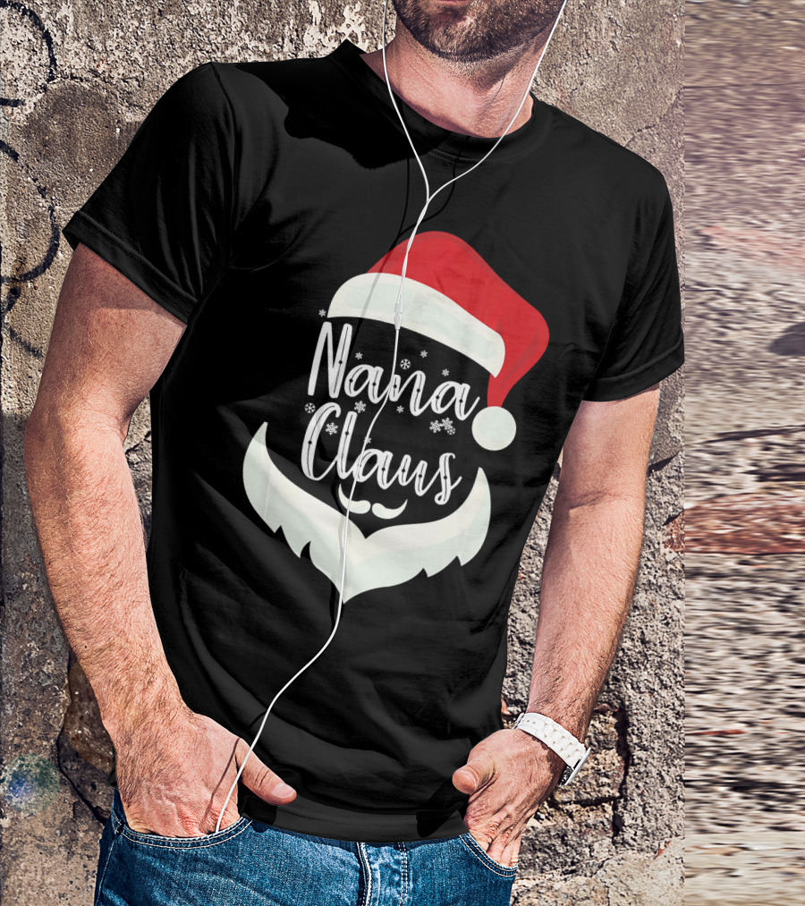 Nana Claus Santa Hat Beard Snowflakes T-Shirt