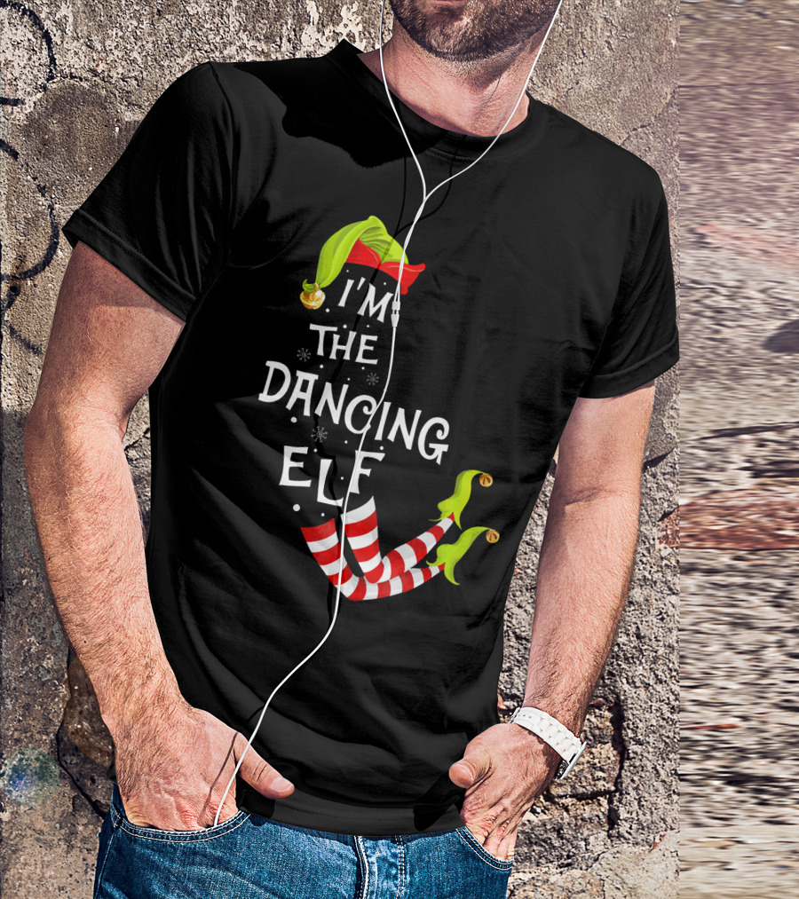 I'm The Dancing Elf Christmas Striped Stockings And Festive Hat T-Shirt