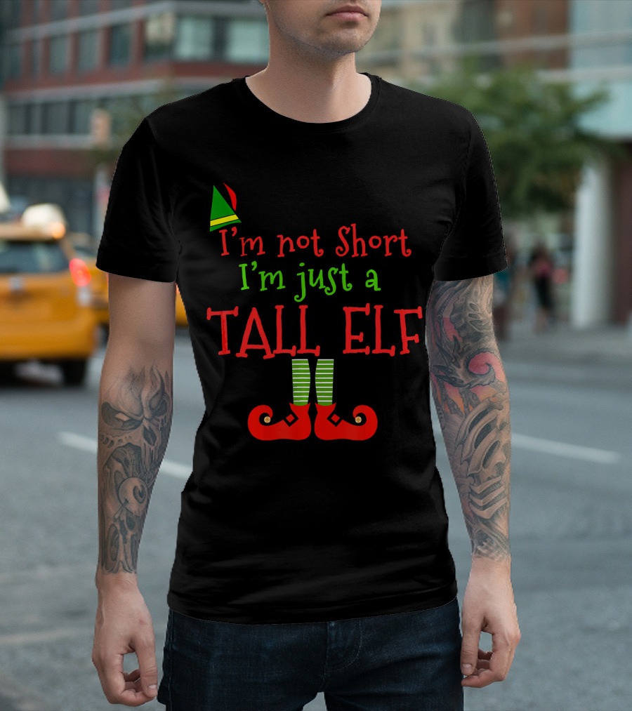 I'm Not Short I'm Just A Tall Elf With Striped Socks And Pointy Shoes T-Shirt