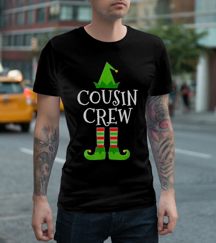 Cousin Crew Elf Hat and Striped Stockings Family Group T-Shirt