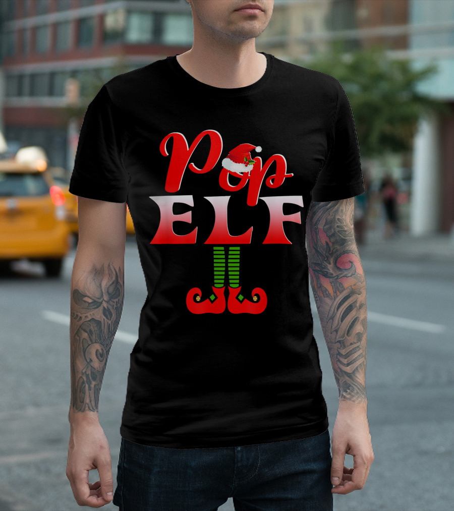 Pop Elf Santa Hat Funny Christmas Group T-Shirt