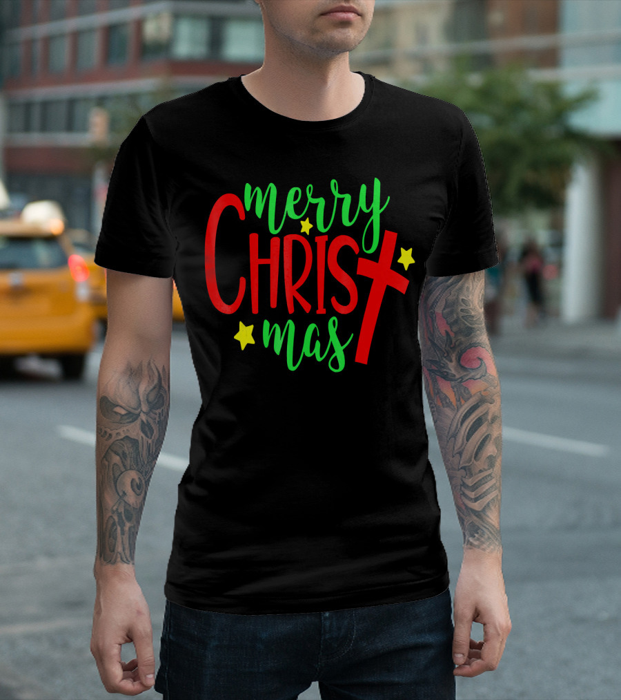 Merry Christmas Christian Cross Stars T-Shirt