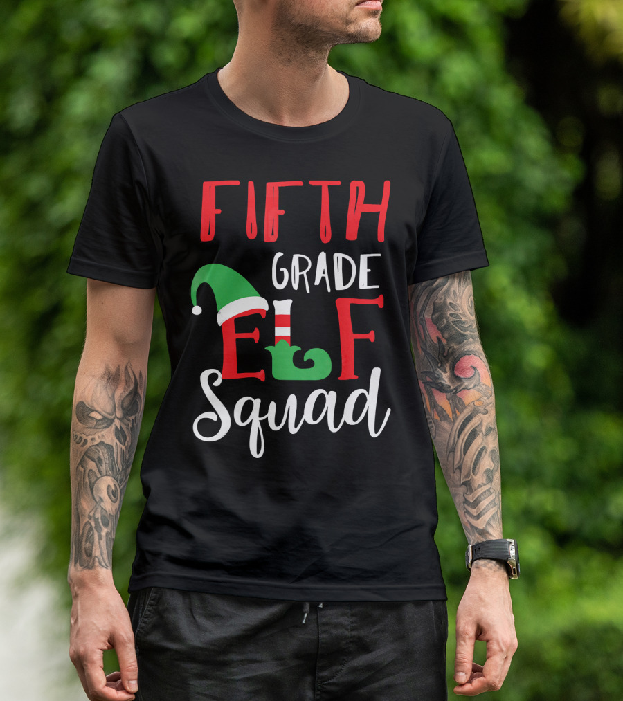 Fifth Grade Christmas Elf Squad Teacher T-Shirt