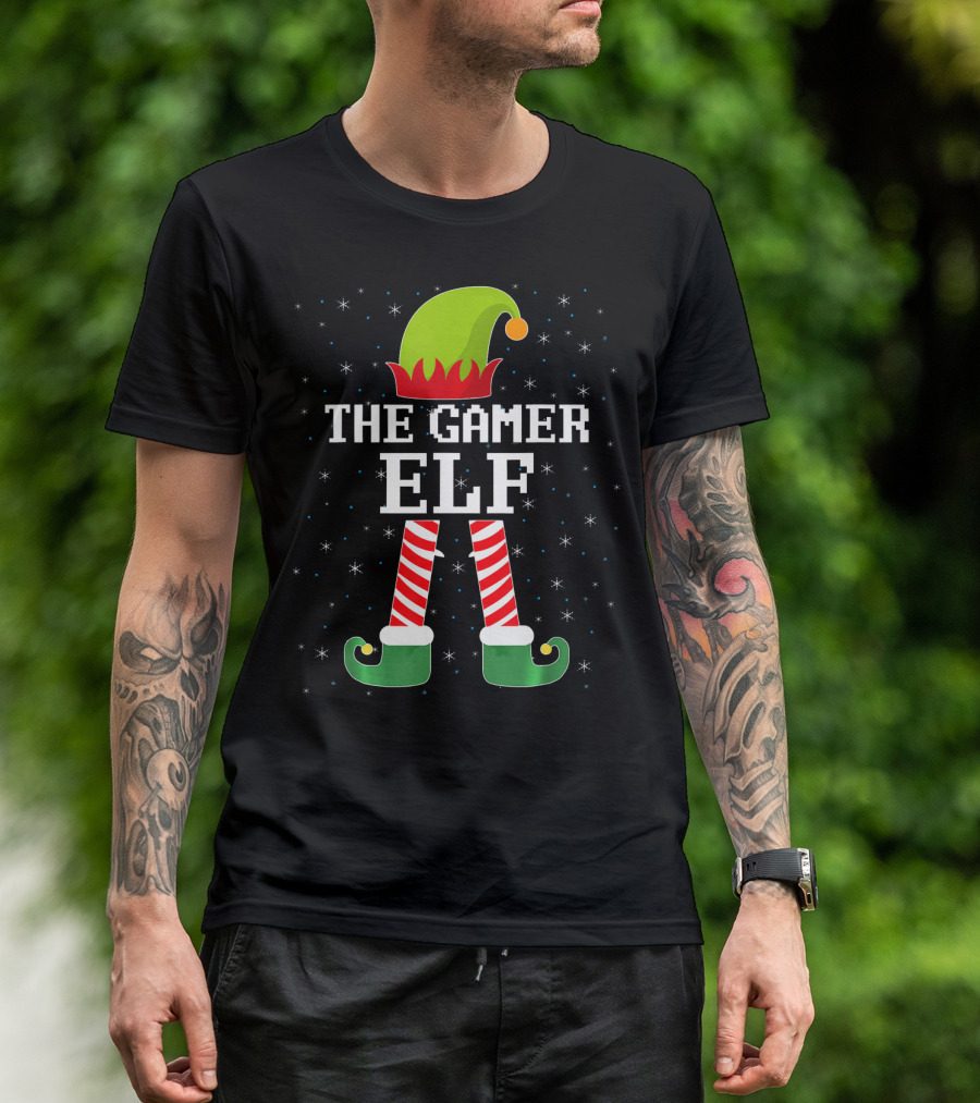 The Gamer Elf Christmas Video Games Holiday Pixelated T-Shirt