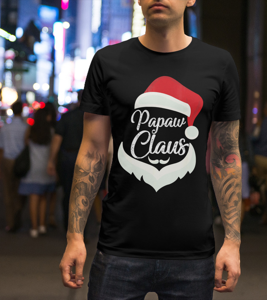 Papaw Claus Santa Hat White Beard Festive Christmas T-Shirt