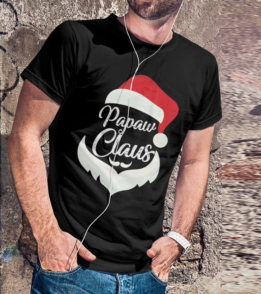 Papaw Claus Santa Hat White Beard Festive Christmas T-Shirt