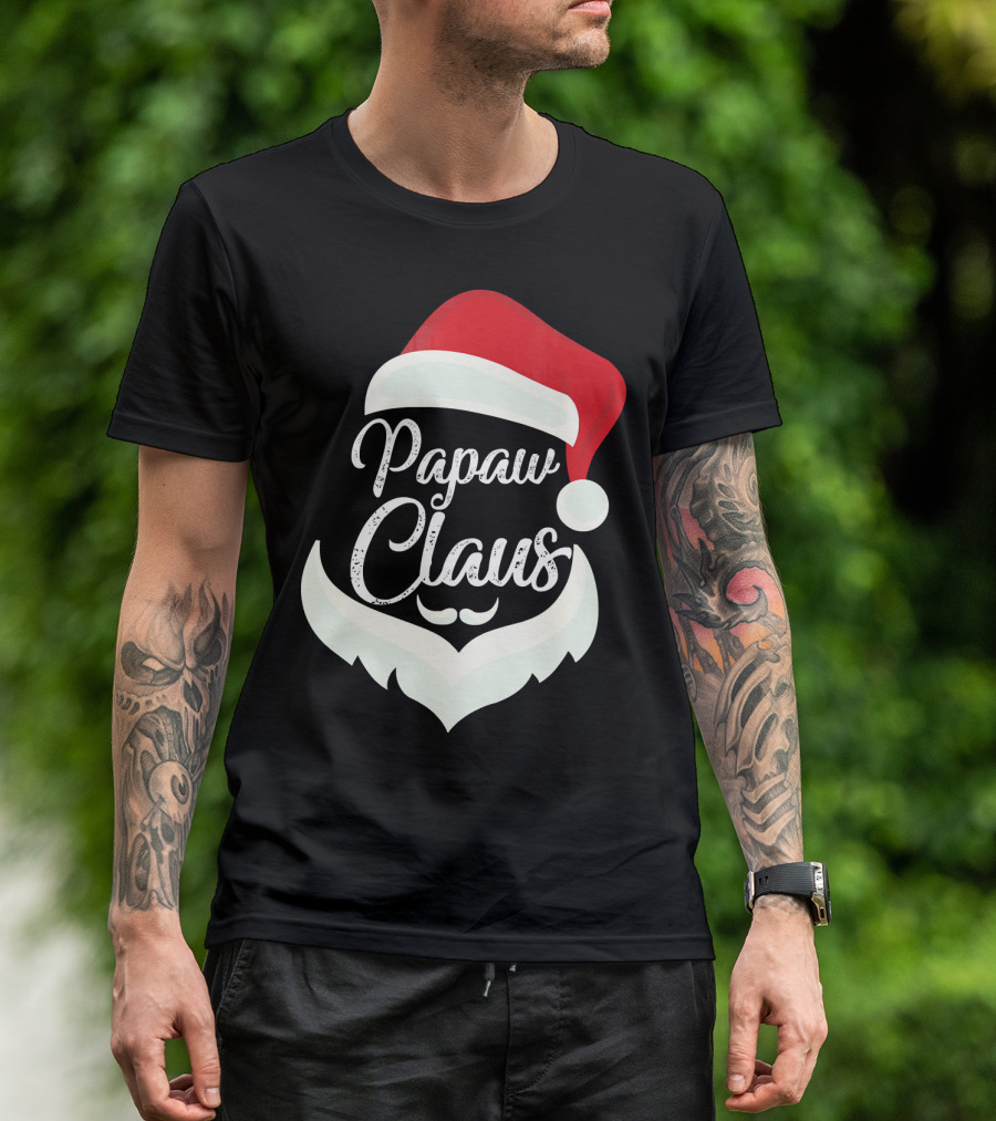 Papaw Claus Santa Hat White Beard Festive Christmas T-Shirt