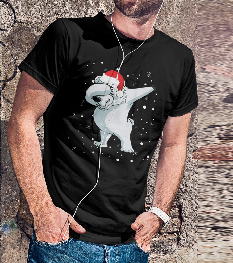 Santa Hat Dabbing Polar Bear Snowflakes T-Shirt