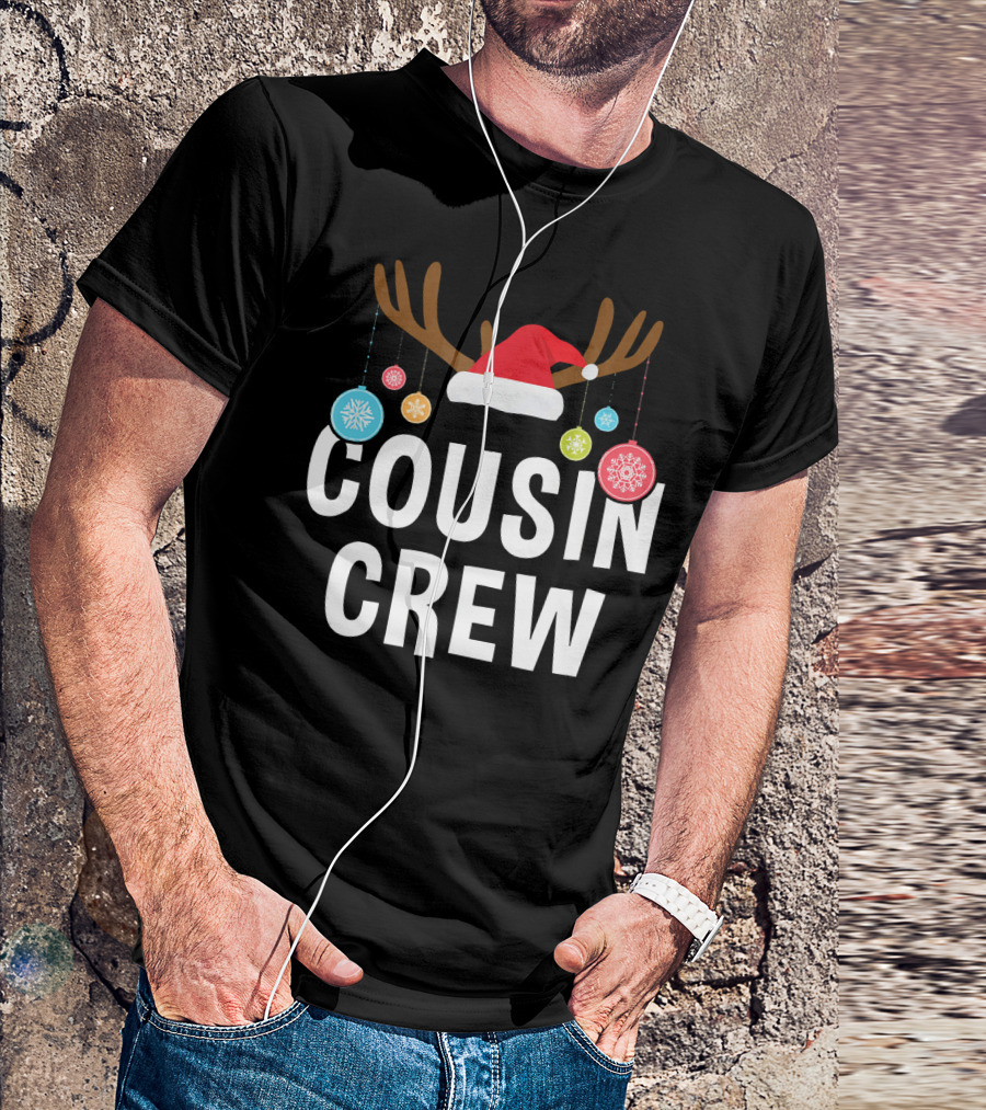 Cousin Crew Christmas PJs Reindeer Antlers Santa Hat Ornaments T-Shirt