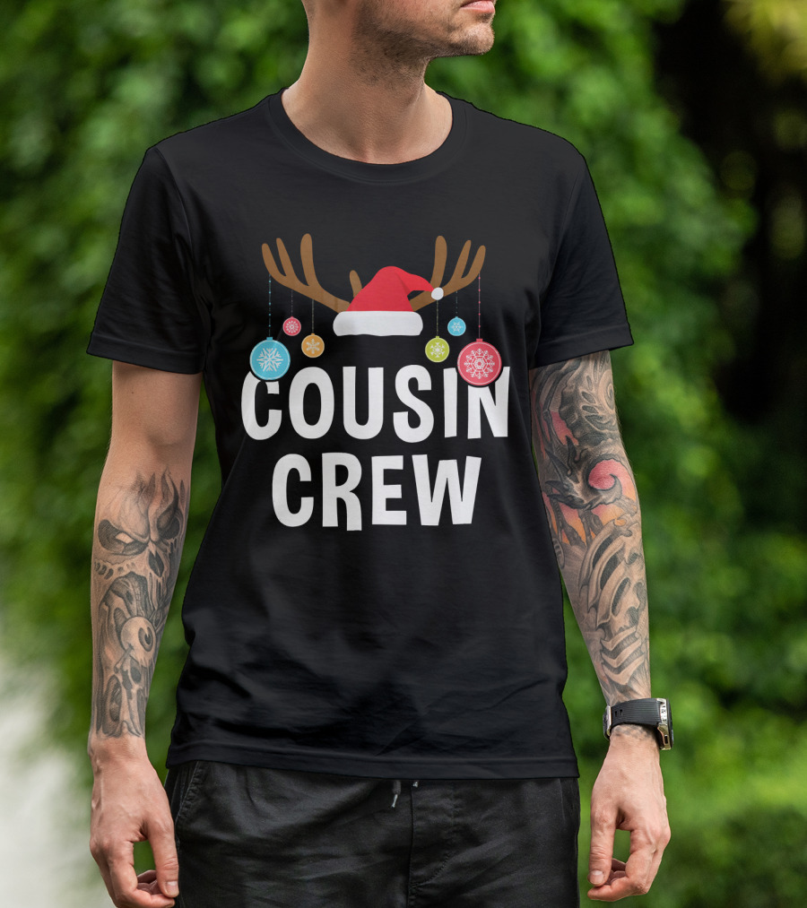 Cousin Crew Christmas PJs Reindeer Antlers Santa Hat Ornaments T-Shirt