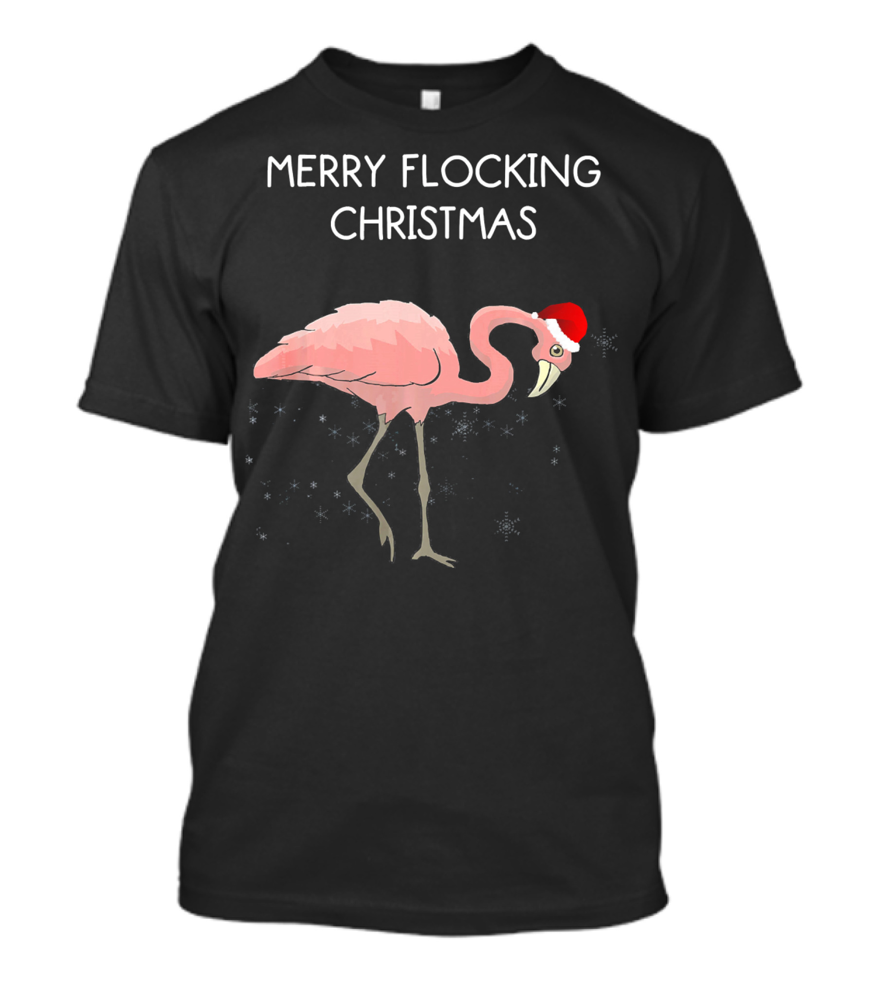 Merry Flocking Christmas Pink Flamingo Santa Hat T-Shirt