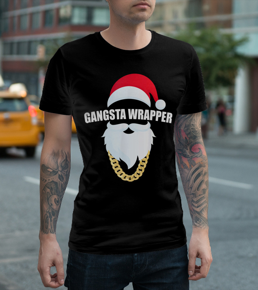 Gangsta Wrapper Santa with Gold Chain Beard and Hat T-Shirt