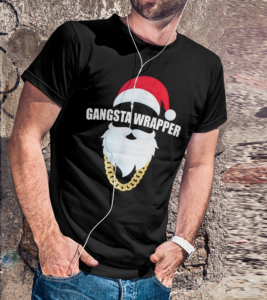 Gangsta Wrapper Santa With Gold Chain Beard And Hat T-Shirt