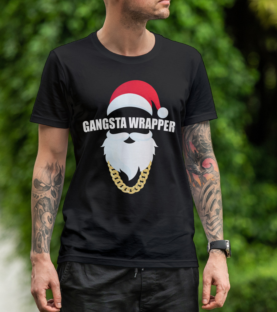 Gangsta Wrapper Santa With Gold Chain Beard And Hat T-Shirt