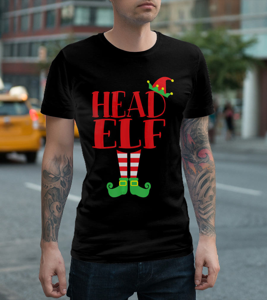 Head Elf Christmas Season Dad Hat Striped Red White Socks Green Shoes T-Shirt