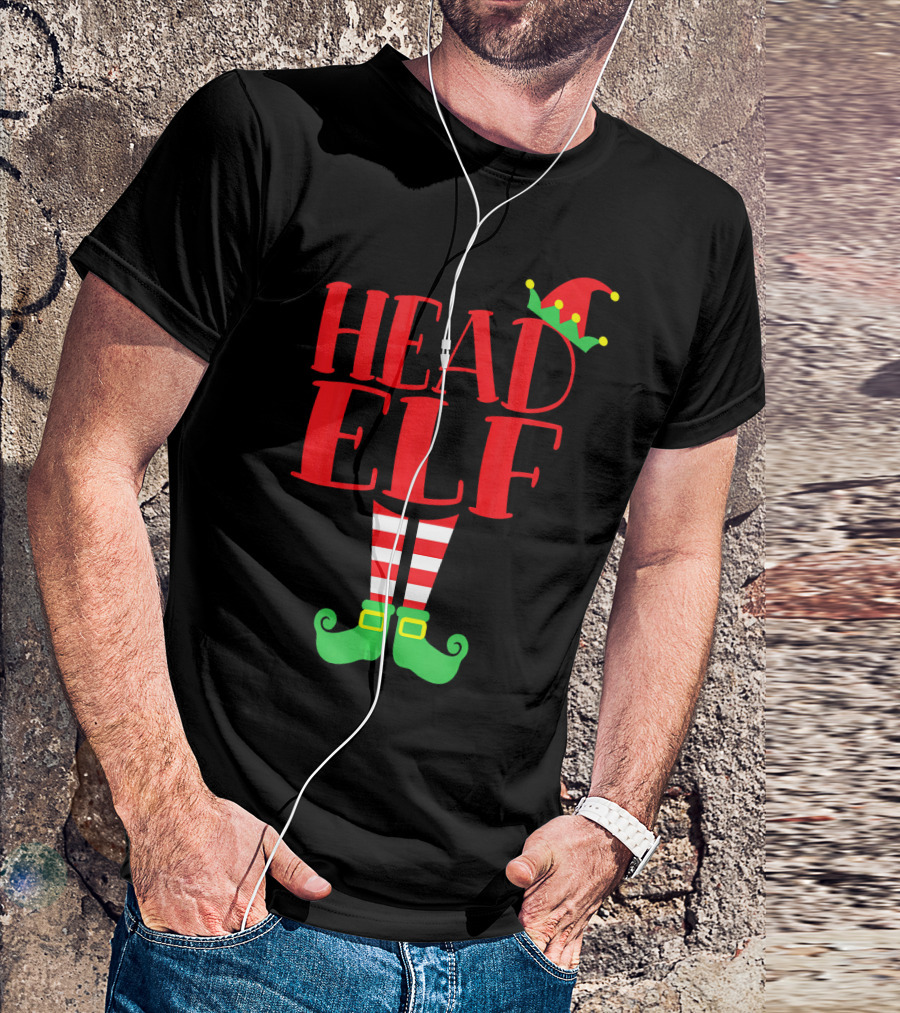 Head Elf Christmas Season Dad Hat Striped Red White Socks Green Shoes T-Shirt