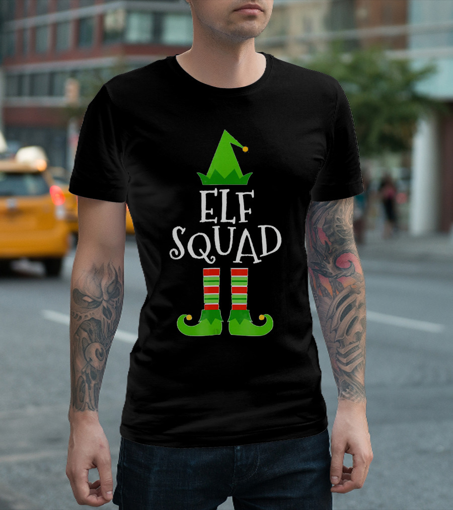 Elf Squad Festive Hat and Striped Shoe Family Group T-Shirt