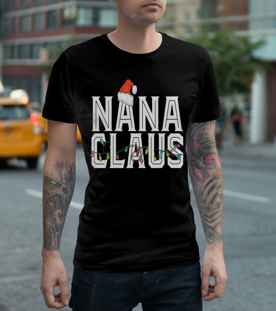 Nana Claus Santa Hat with Christmas Lights T-Shirt