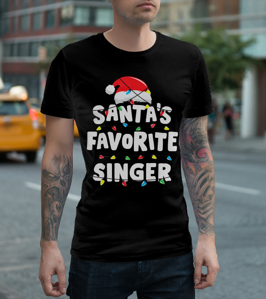 Santa's Favorite Singer Christmas Lights Santa Hat T-Shirt