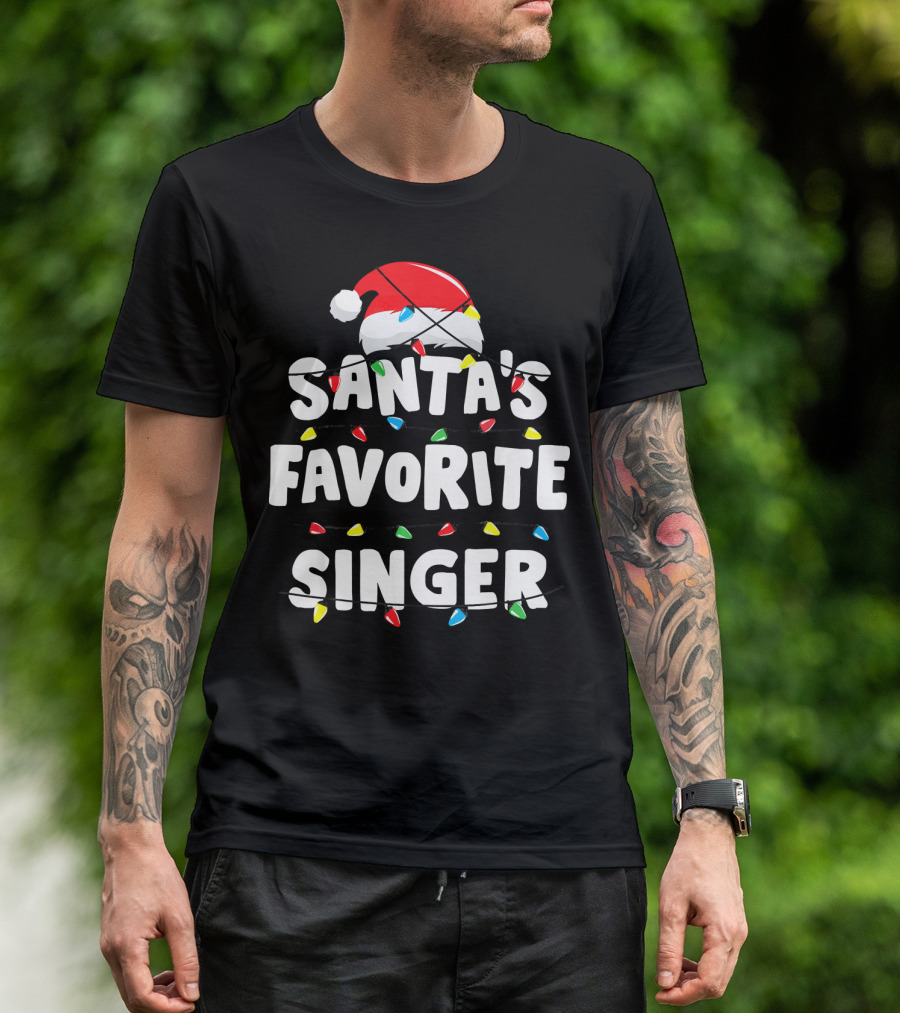 Santa's Favorite Singer Christmas Lights Santa Hat T-Shirt