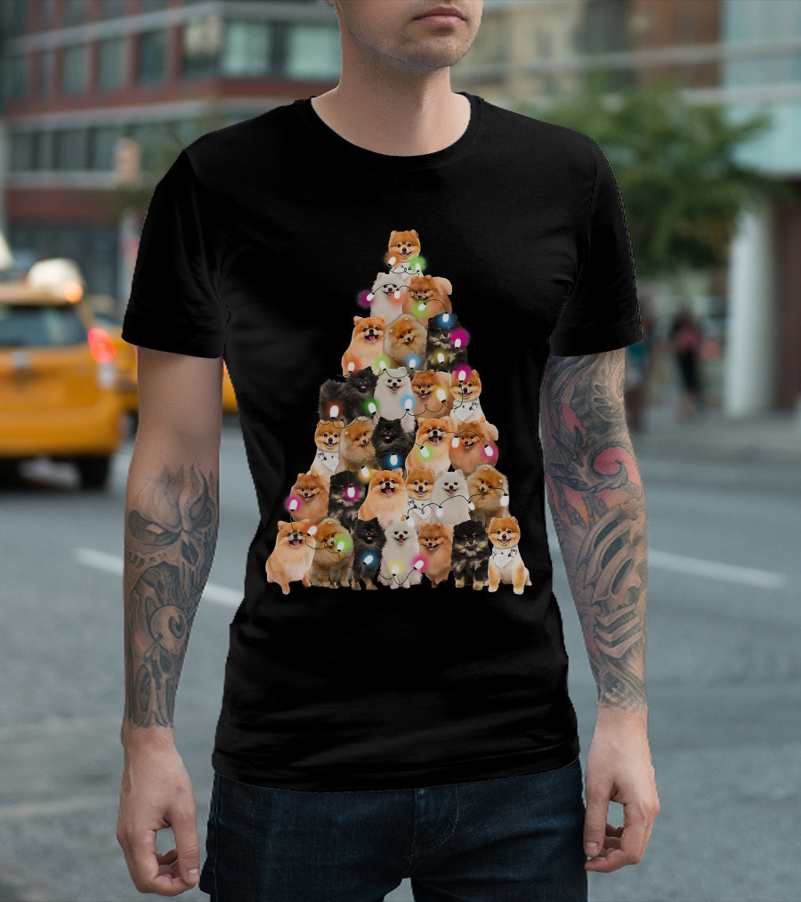Holiday Cheer Pomeranian Christmas Tree of Festive Pups T-Shirt
