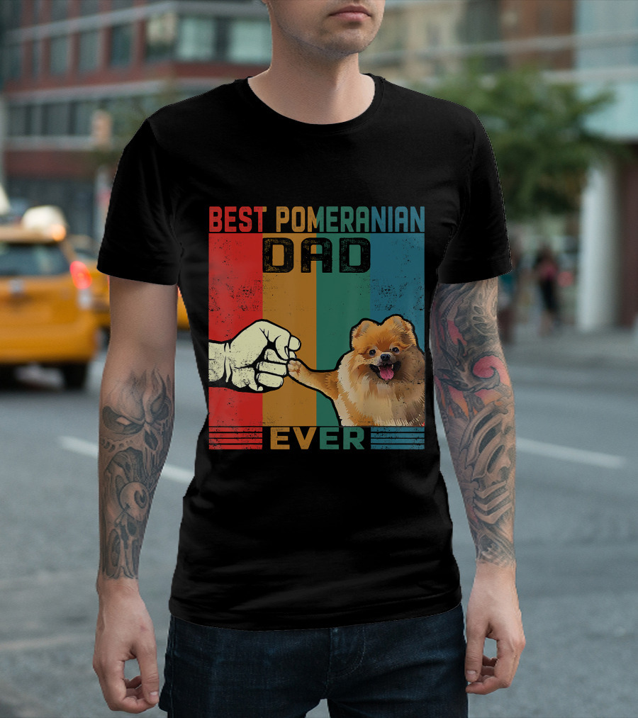 Best Pomeranian Dad Ever Vintage Fist Bump T-Shirt