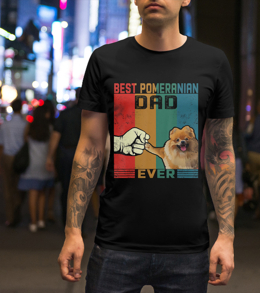 Best Pomeranian Dad Ever Vintage Fist Bump T-Shirt