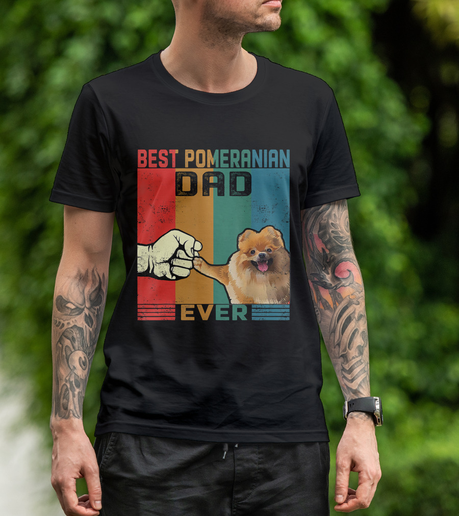 Best Pomeranian Dad Ever Vintage Fist Bump T-Shirt