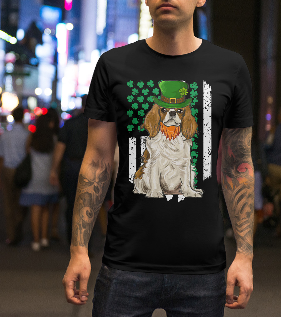 King Charles Spaniel St Patricks Day Irish Dog With Green Hat And Shamrocks T-Shirt