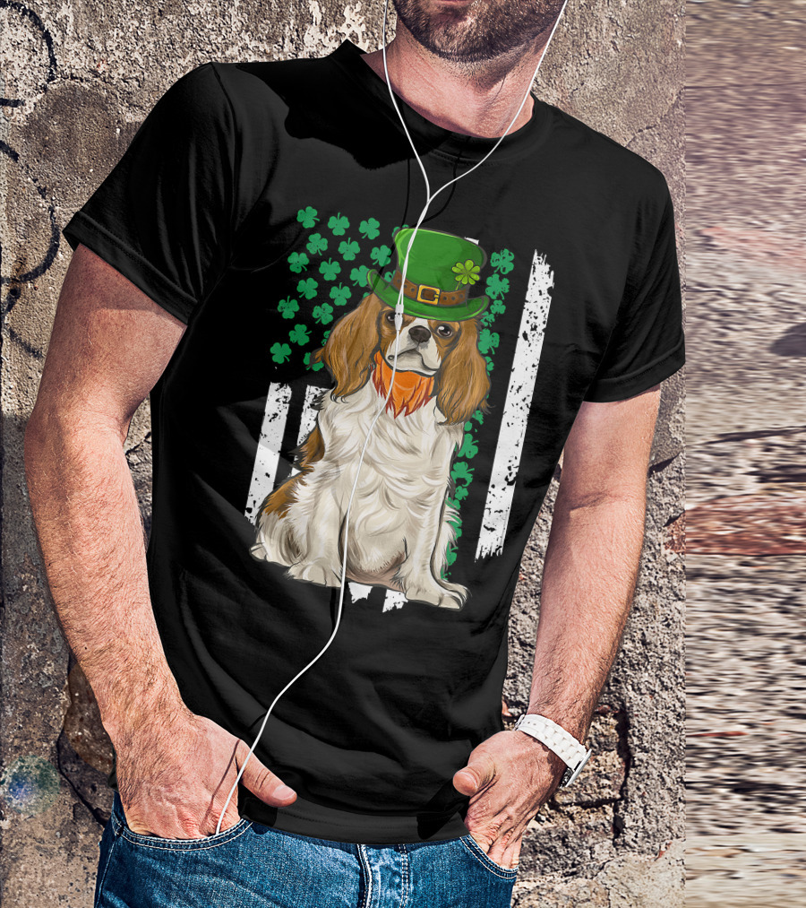 King Charles Spaniel St Patricks Day Irish Dog With Green Hat And Shamrocks T-Shirt
