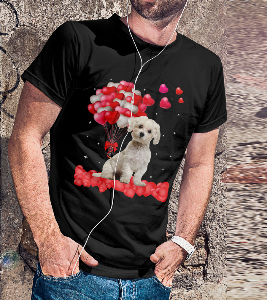 Heartfelt Maltese With Heart Balloons Valentine's Day T-Shirt