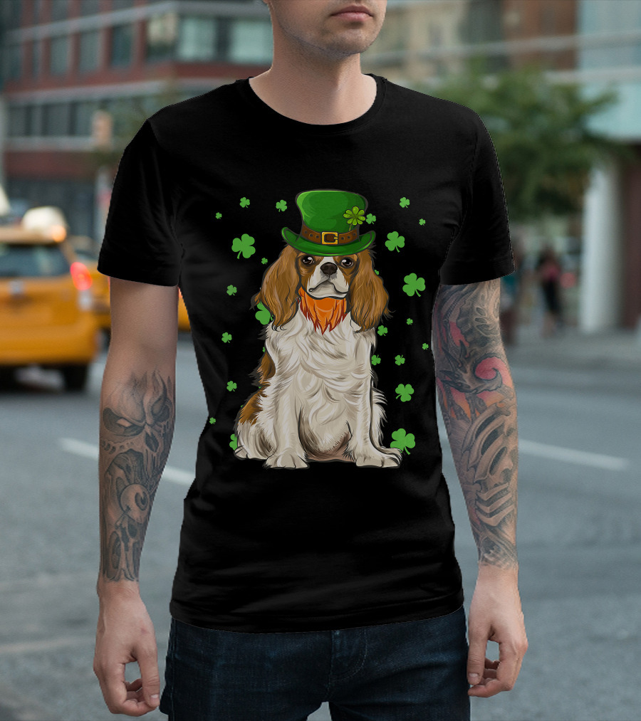 St Patricks Day Cavalier King Charles Spaniel Green Hat Clover T-Shirt
