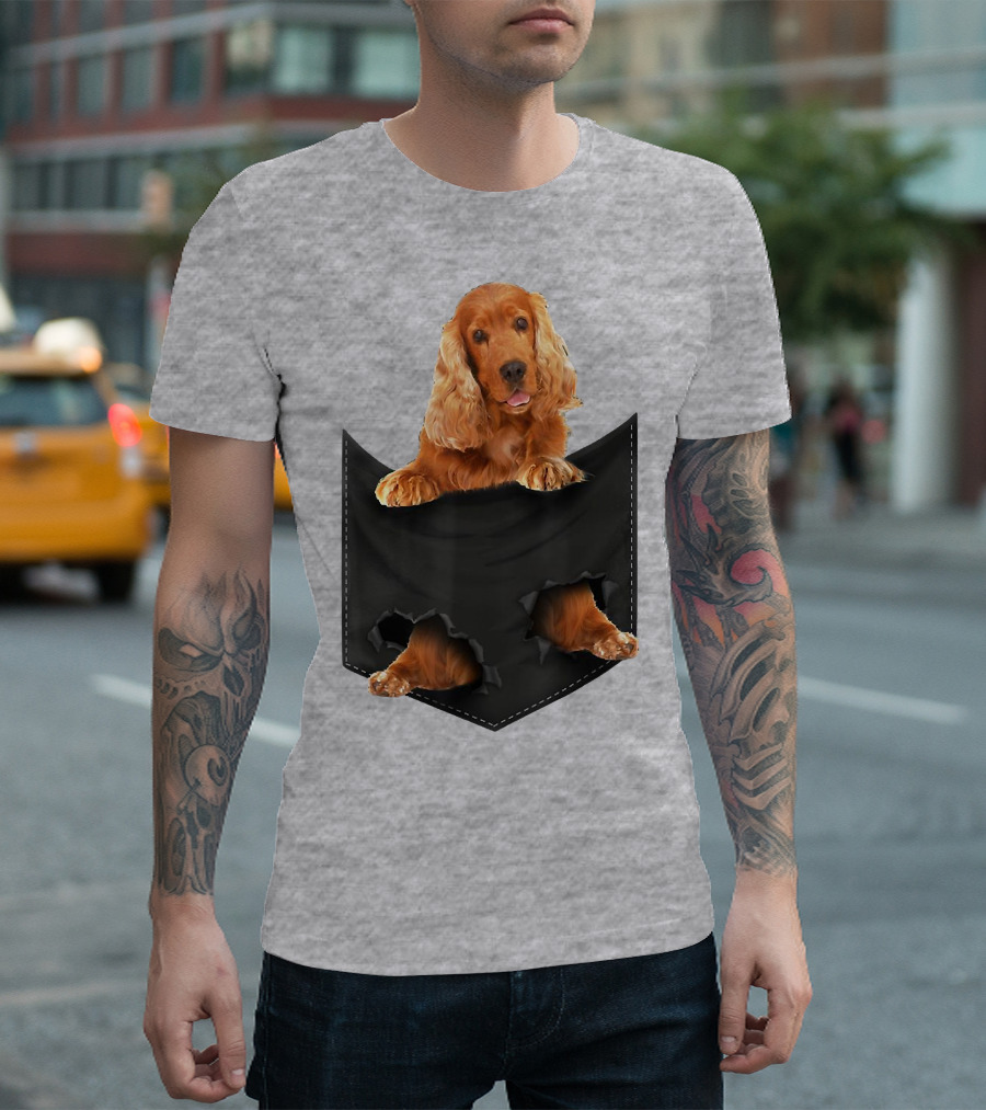 Pocket Sized Charm Red English Cocker Spaniel Peeking Out T-Shirt