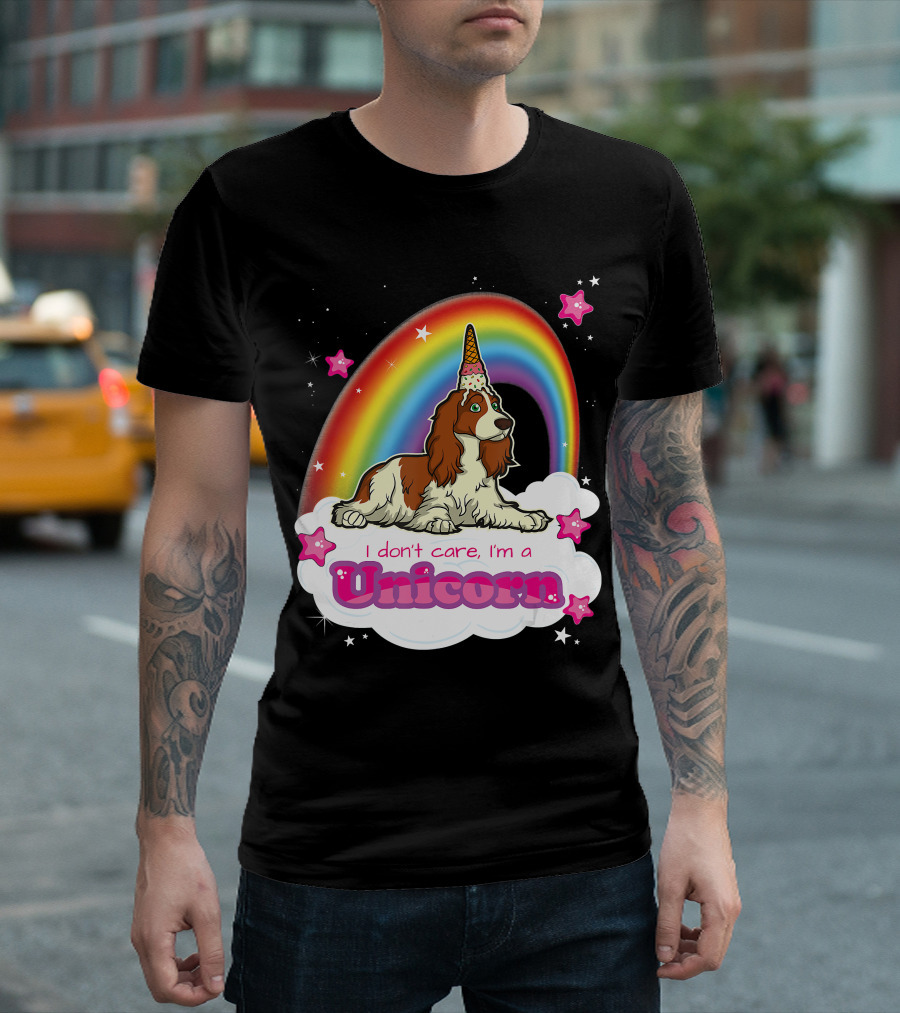I Don't Care I'm a Unicorn English Cocker Spaniel Rainbow T-Shirt