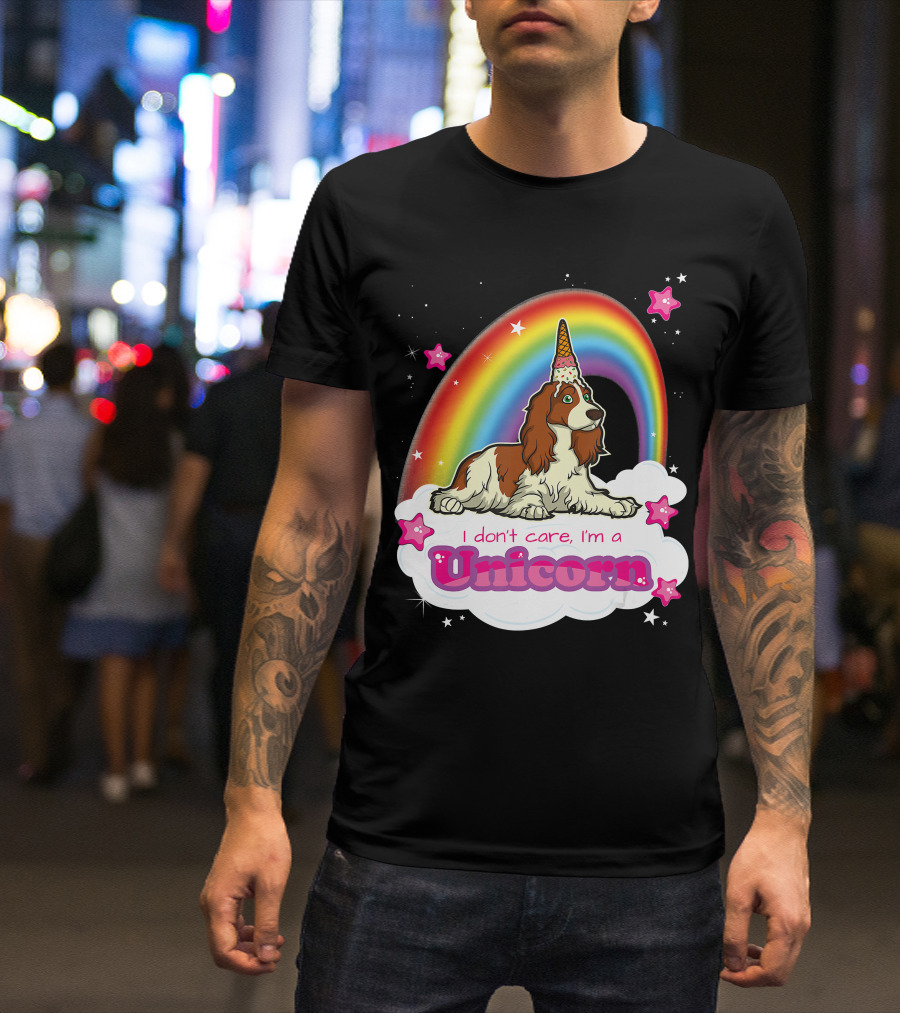 I Don't Care I'm A Unicorn English Cocker Spaniel Rainbow T-Shirt