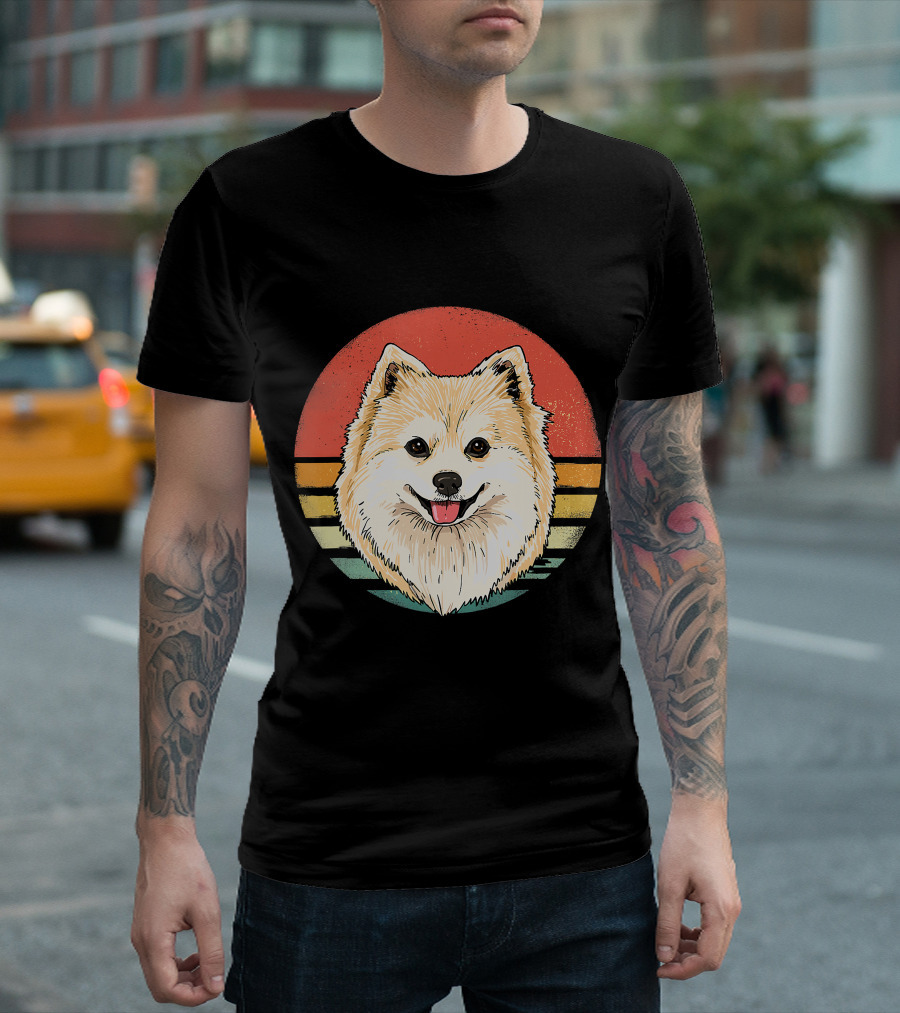 Retro Vintage Pomeranian Dog Breed Sunset Stripes T-Shirt