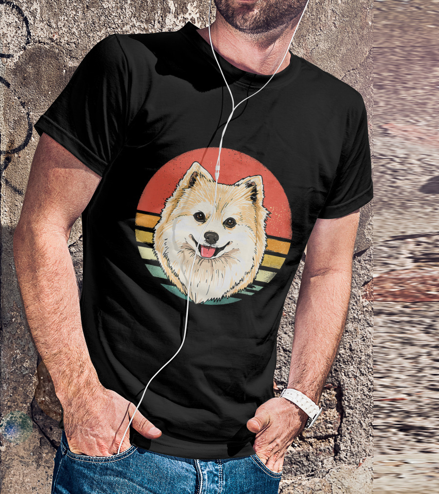 Retro Vintage Pomeranian Dog Breed Sunset Stripes T-Shirt