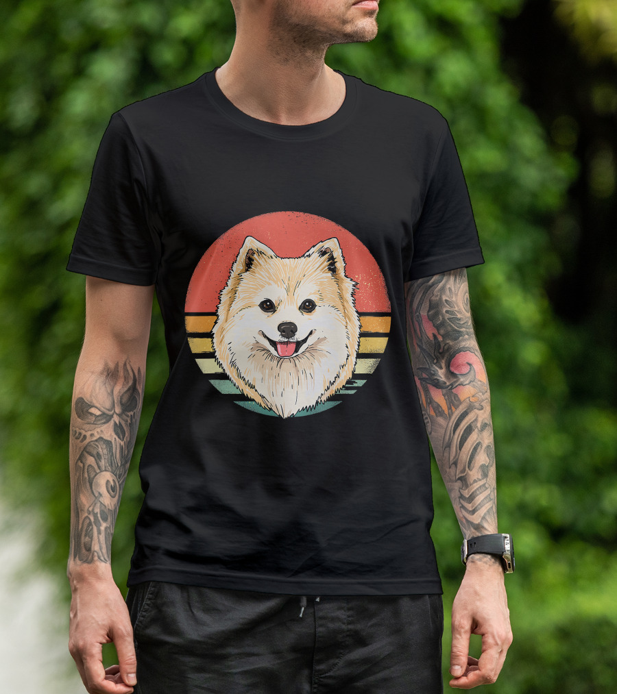 Retro Vintage Pomeranian Dog Breed Sunset Stripes T-Shirt