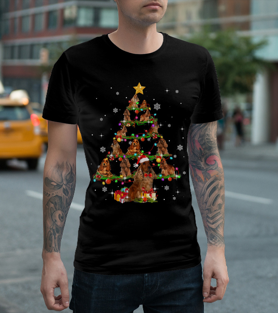 American Cocker Spaniel Christmas Tree Santa Hat Snowflakes Gifts T-Shirt